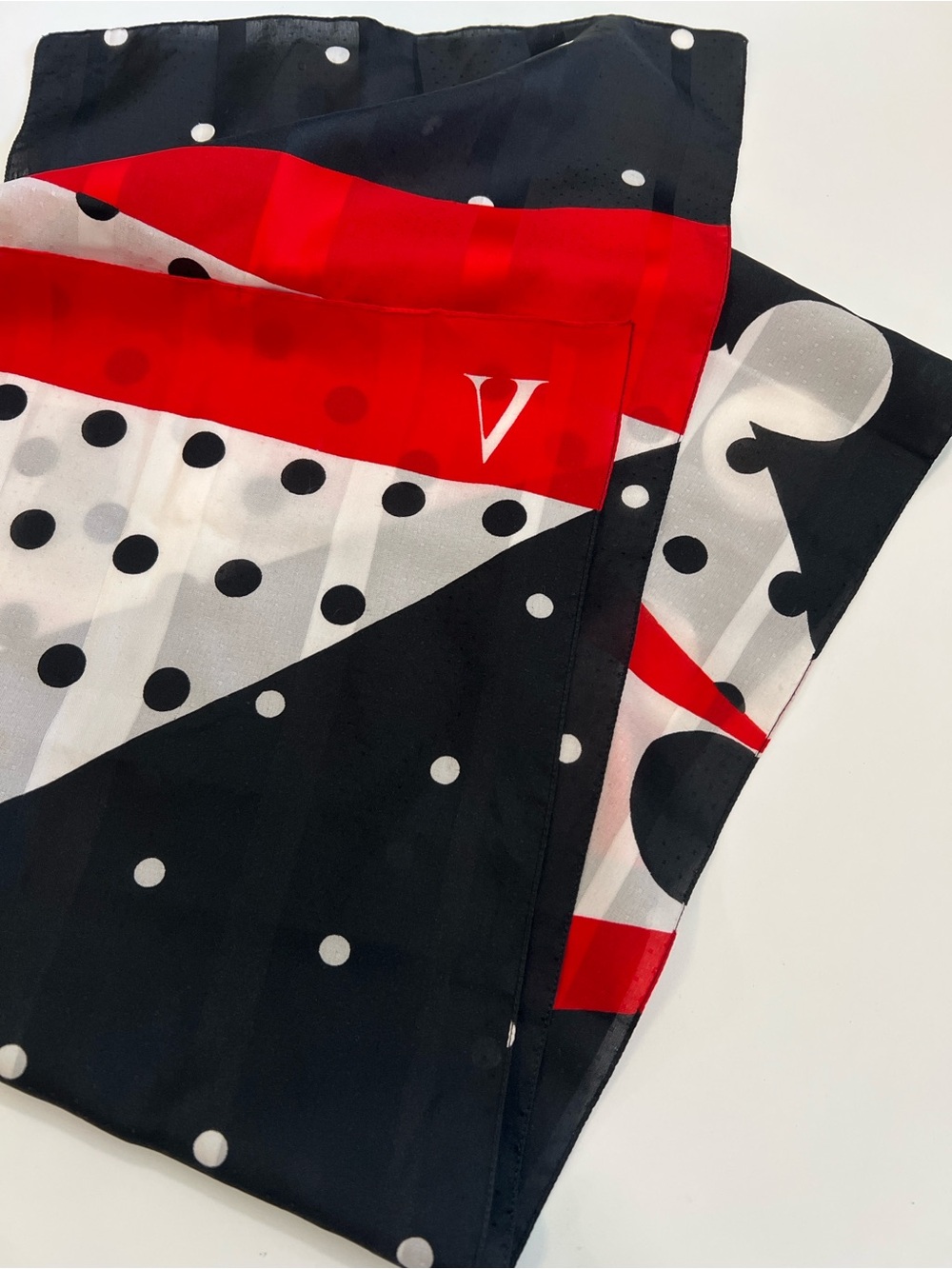 Avon - vintage red,‎ black, white scarf 12x58”